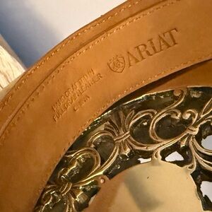 Ariat Tan Ostrich Print Leather Western Belt Silver Buckle *see photos*